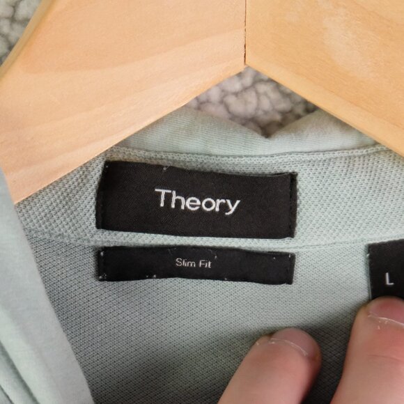 Theory Polo Womens Large Green Shirt Slim Fit Preppy Golf Lightweight Stretch - Picture 6 of 8